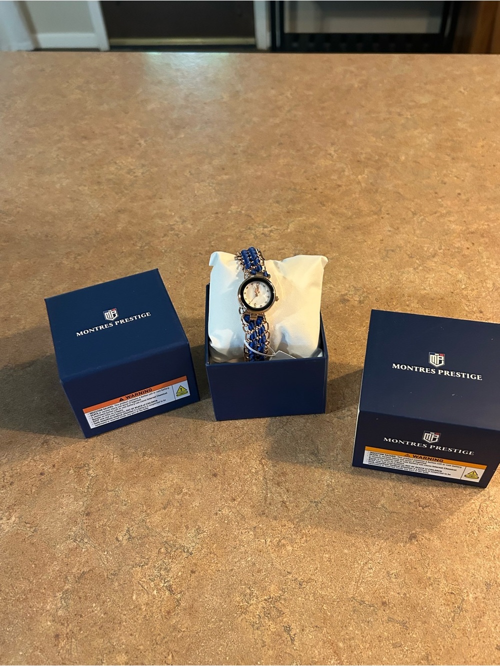 Women's Blue Chain Bracelet Watch with Gold Accents